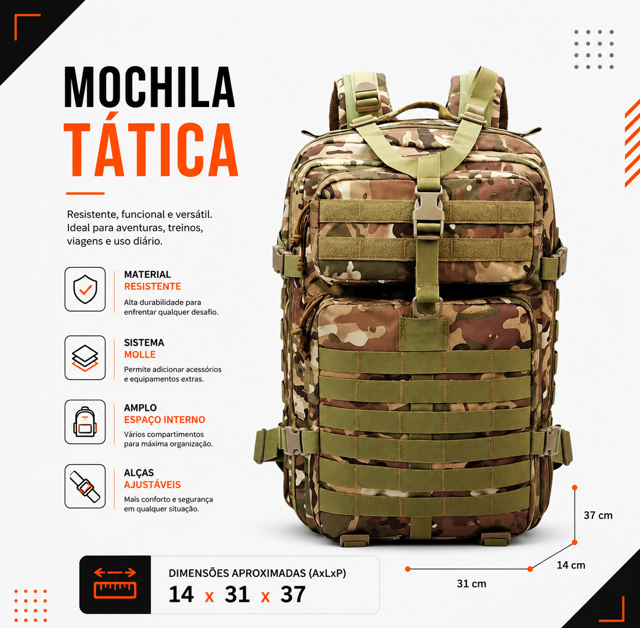 Mochila Tática Outdoor 50 Litros - Multicam