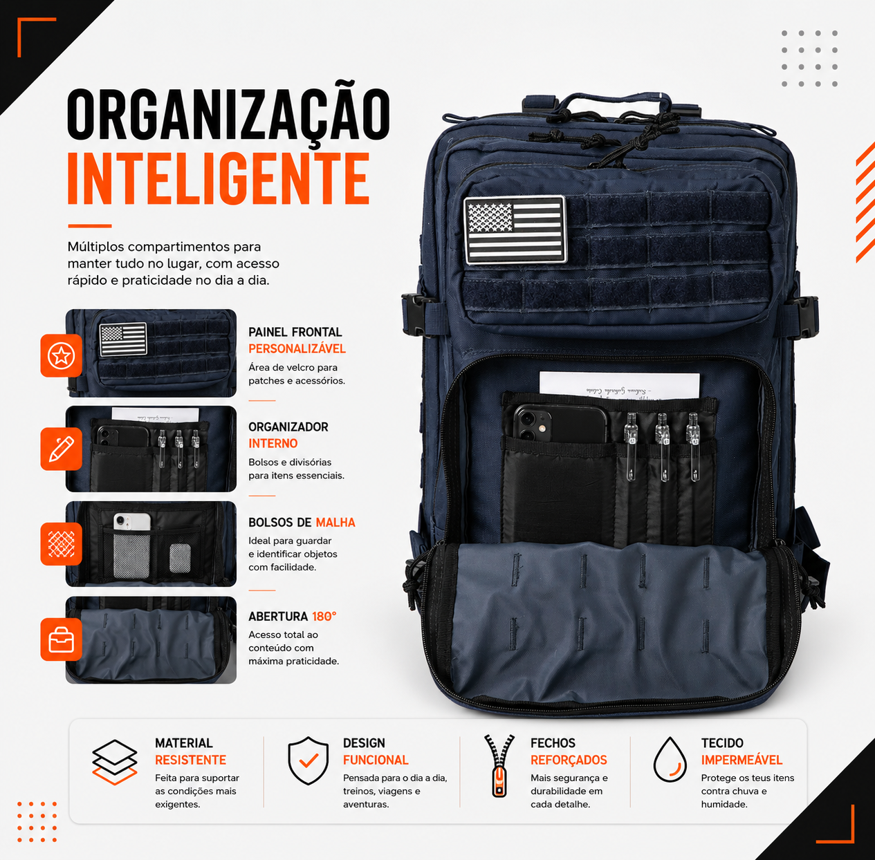 Mochila Tática Outdoor 50 Litros - Azul