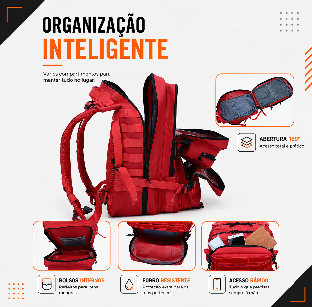 Mochila Tática Outdoor 50 Litros - Vermelha