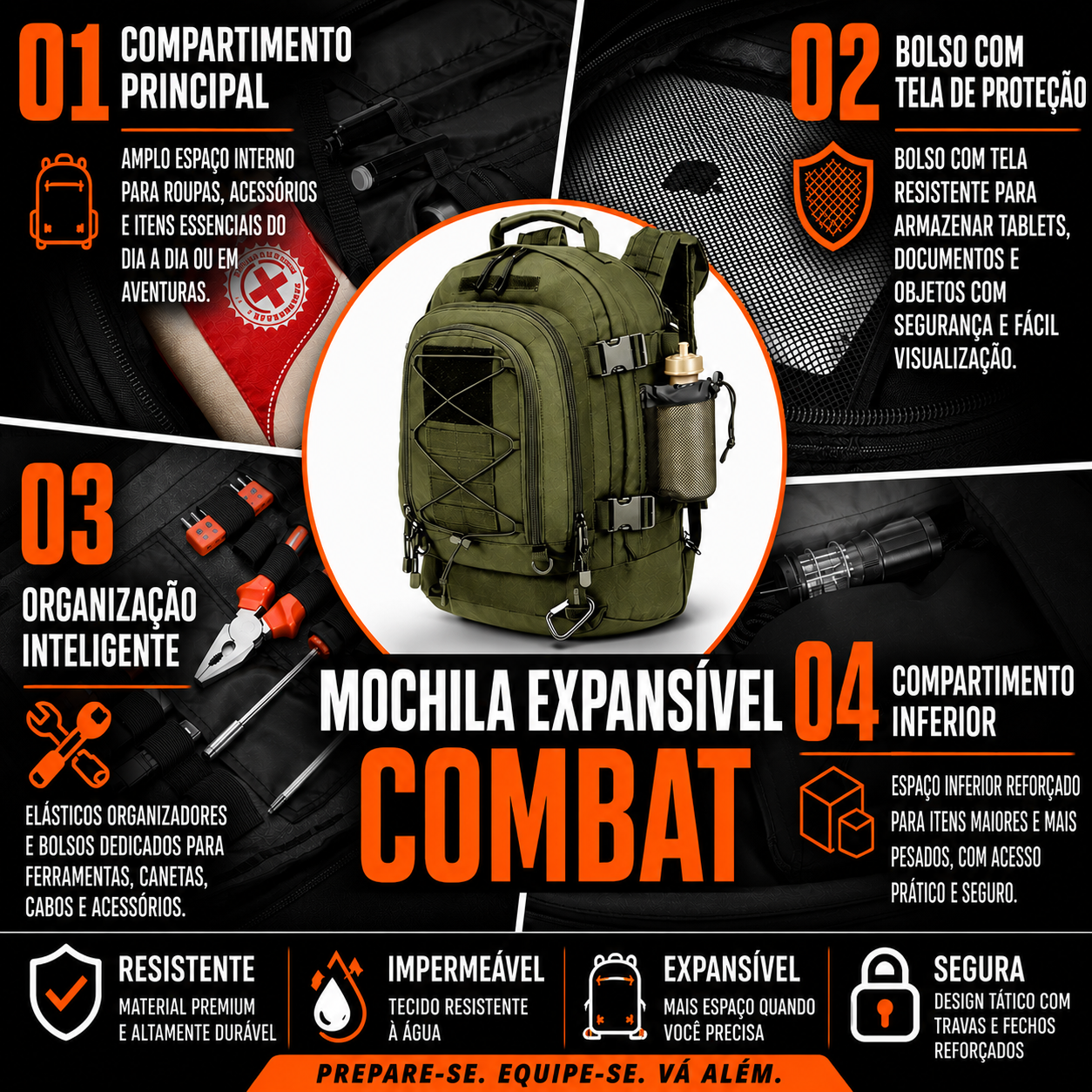 Mochila 40L > 60L Combat® - Verde Oliva