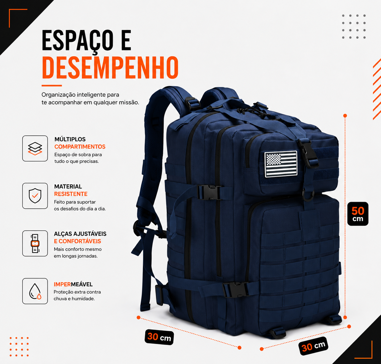 Mochila Tática Outdoor 50 Litros - Azul