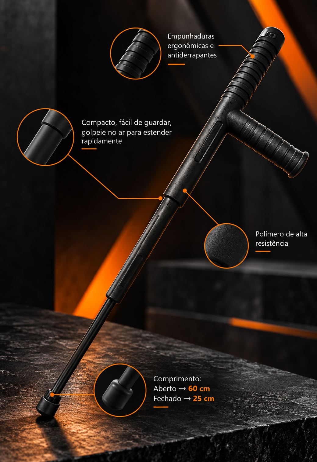 Tonfa Profissional Retrátil em Polímero Reforçado