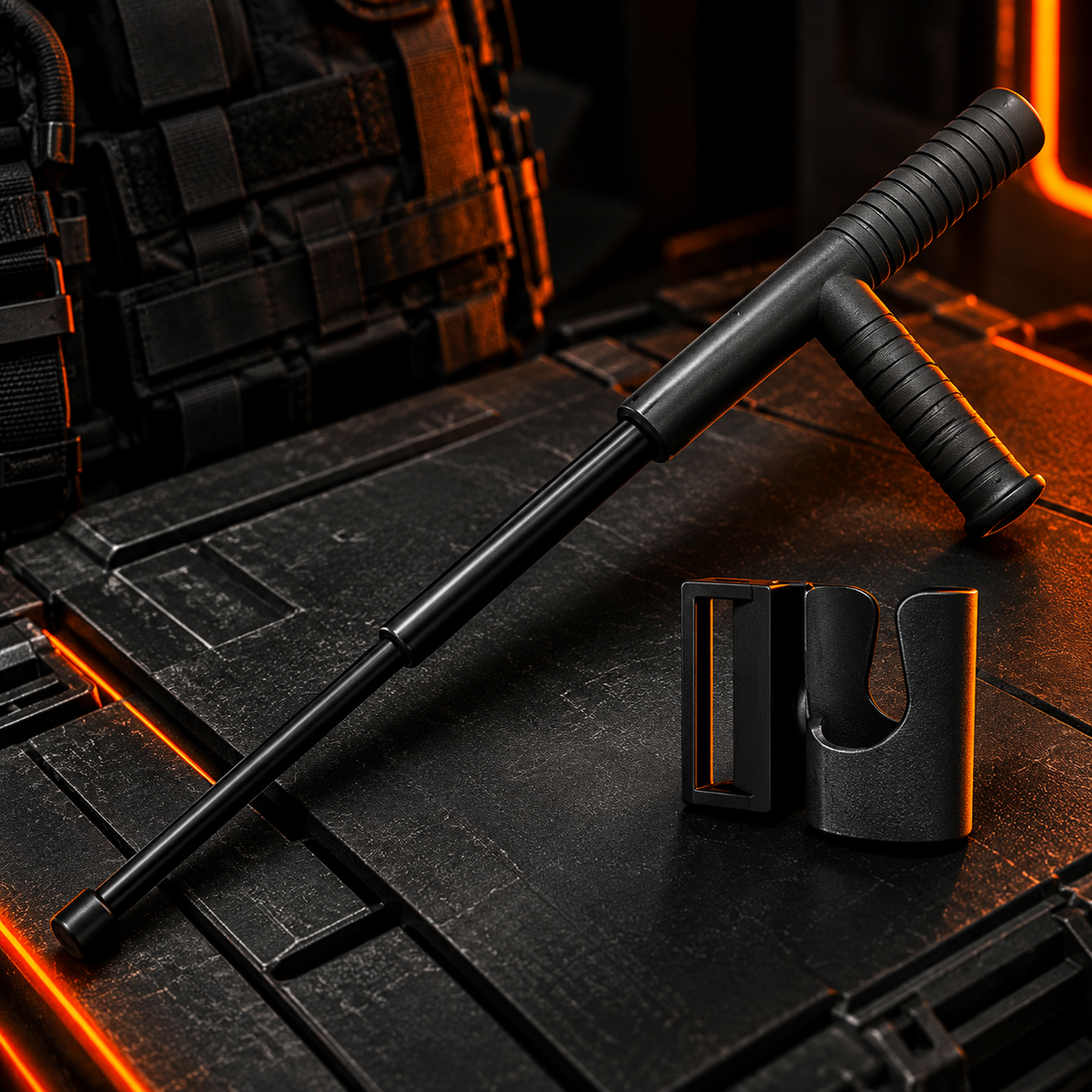 Tonfa Retrátil Profissional + Porta Tonfa de Cintura Ajustável