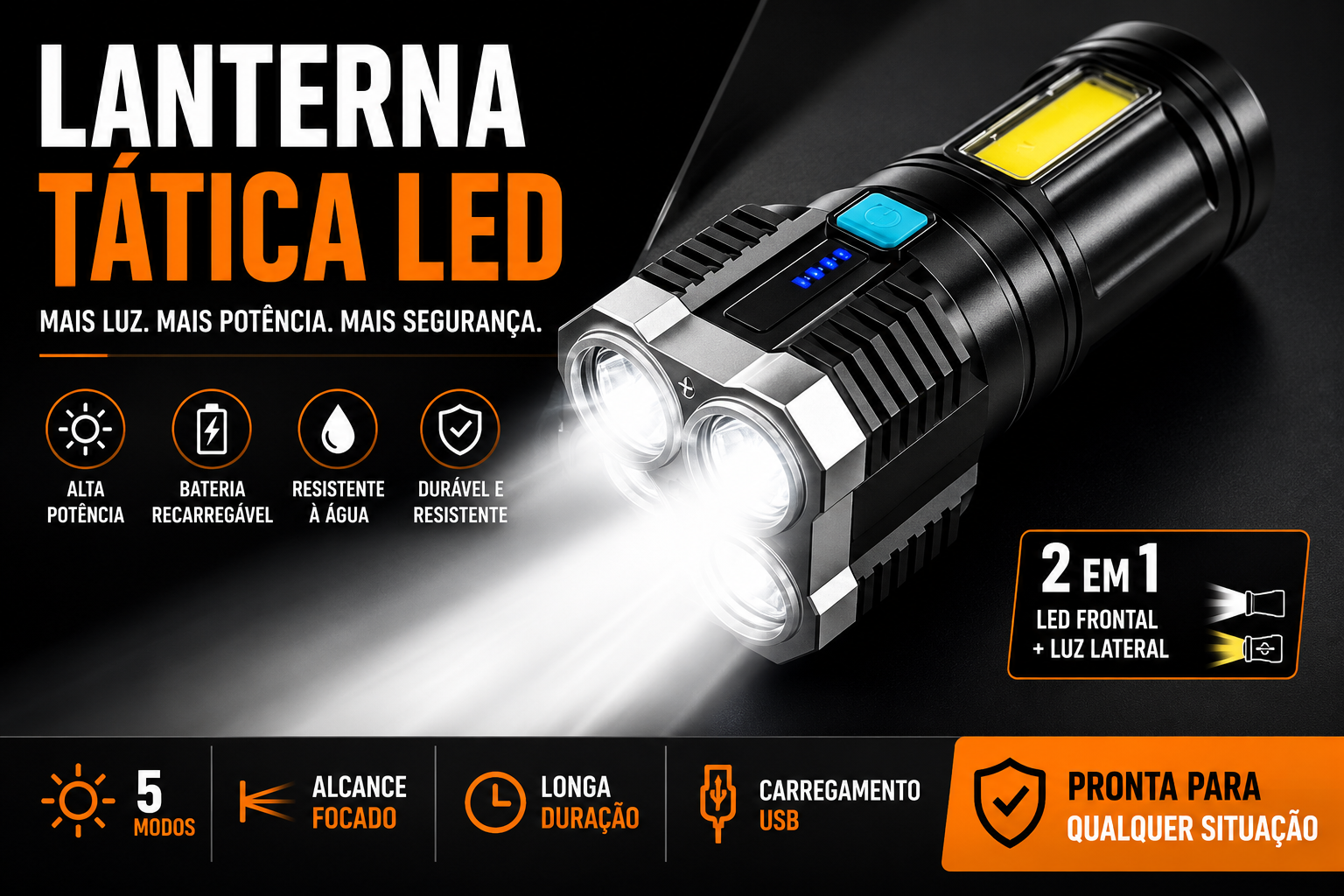 Lanterna Tática Recarregável SWAT