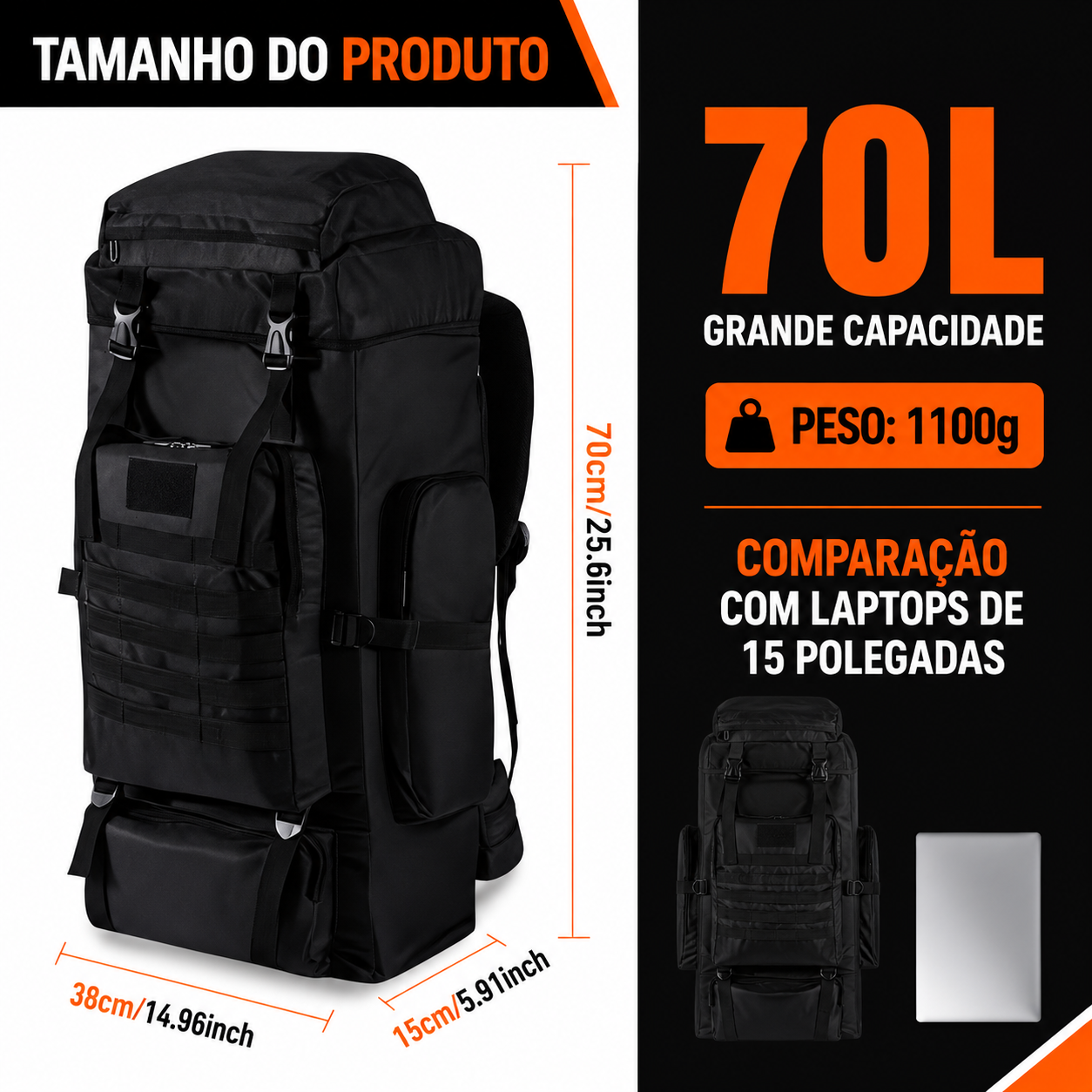 Mochila Adventure 70L - Preta