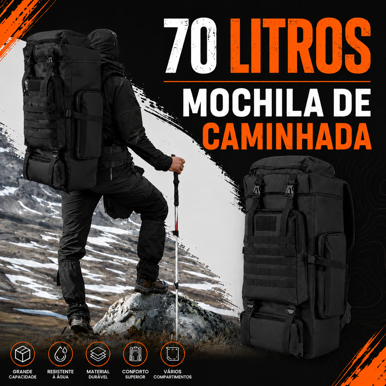 Mochila Adventure 70L - Preta