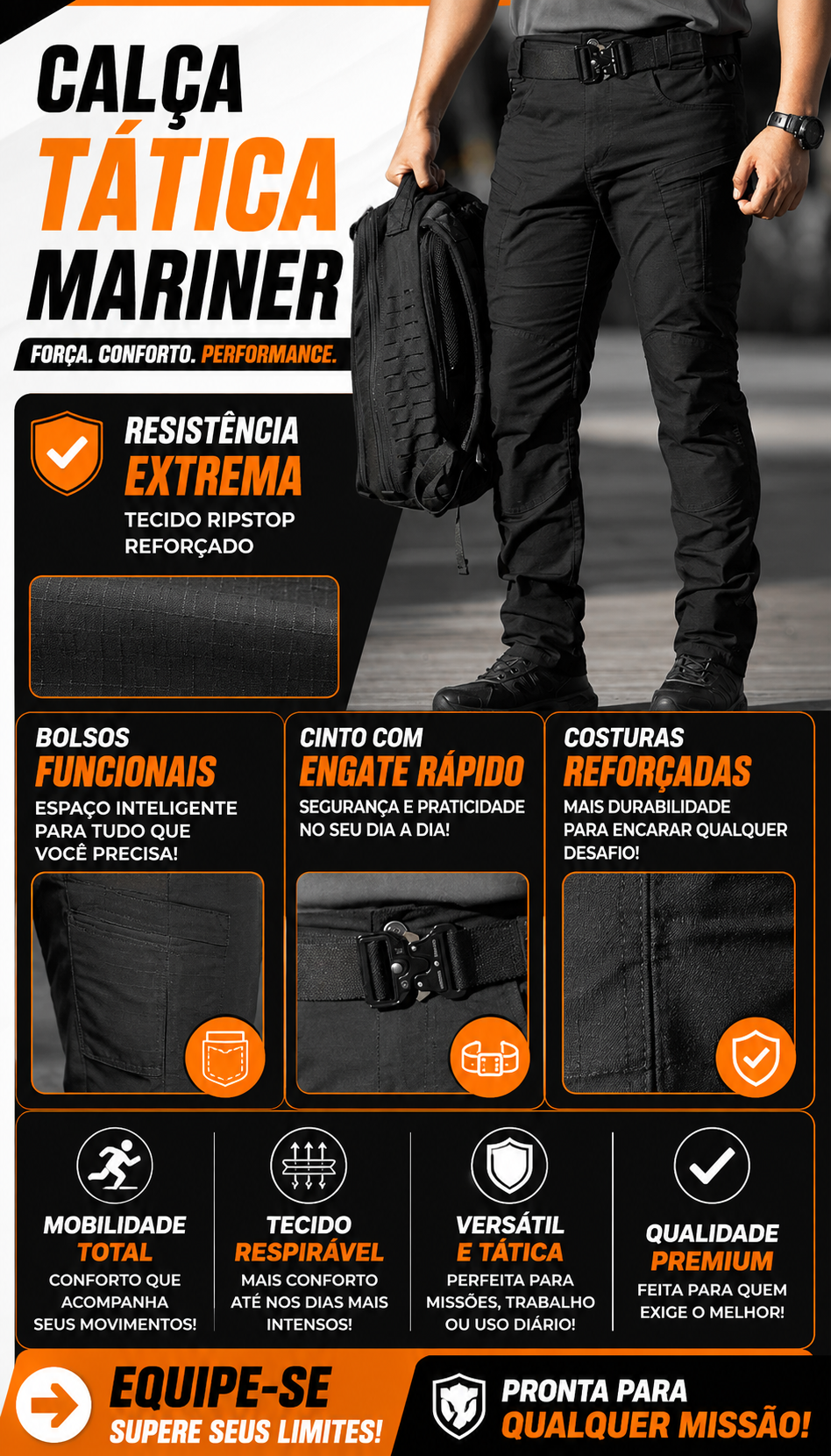 Calça Tática Mariner® - Preta