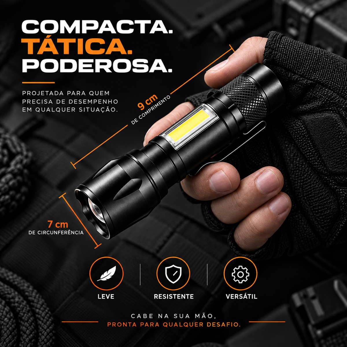 Kit Sobrevivência: Faca Militar + Lanterna Tática com Zoom Regulável