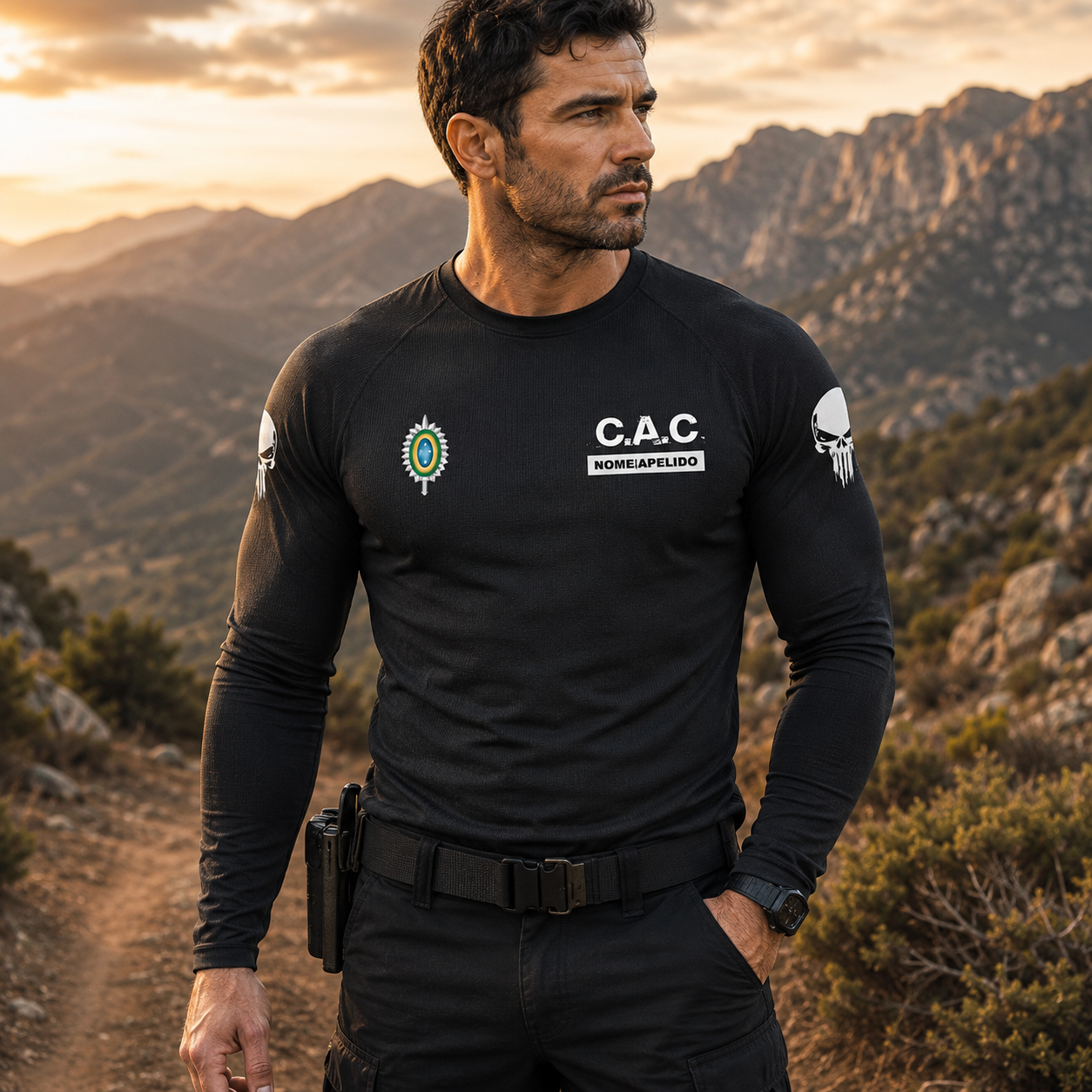 Camiseta Masculina Manga Longa Dry Fit com Proteção UV CAC Atirador (Com Personalização de Nome Gratuita)
