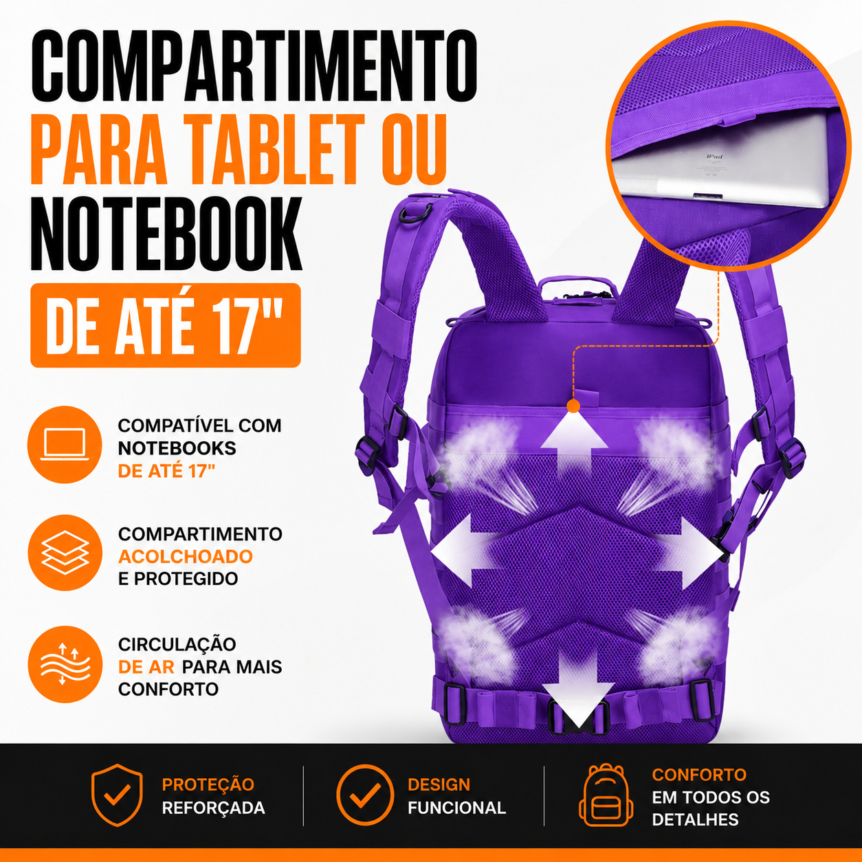 Mochila Tática Outdoor 50 Litros - Roxa