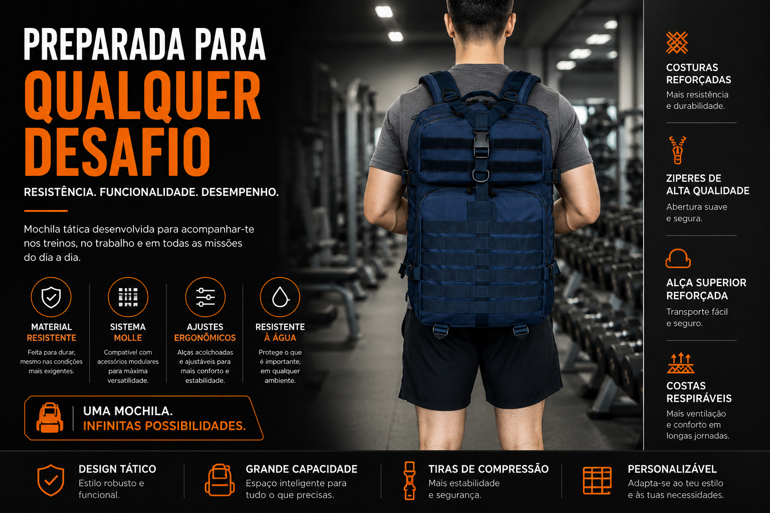 Mochila Tática Outdoor 50 Litros - Azul