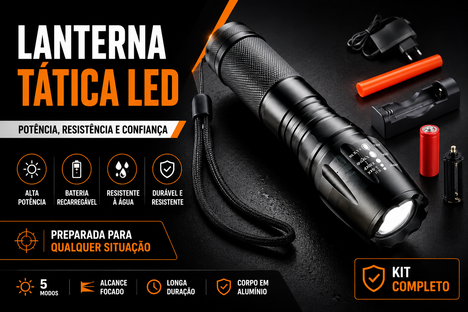 Lanterna Tática Recarregável XTerra - Profissional