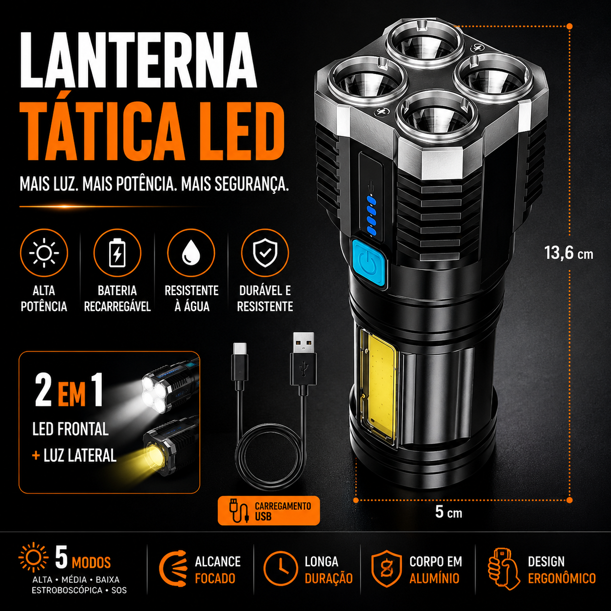 Lanterna Tática Recarregável SWAT