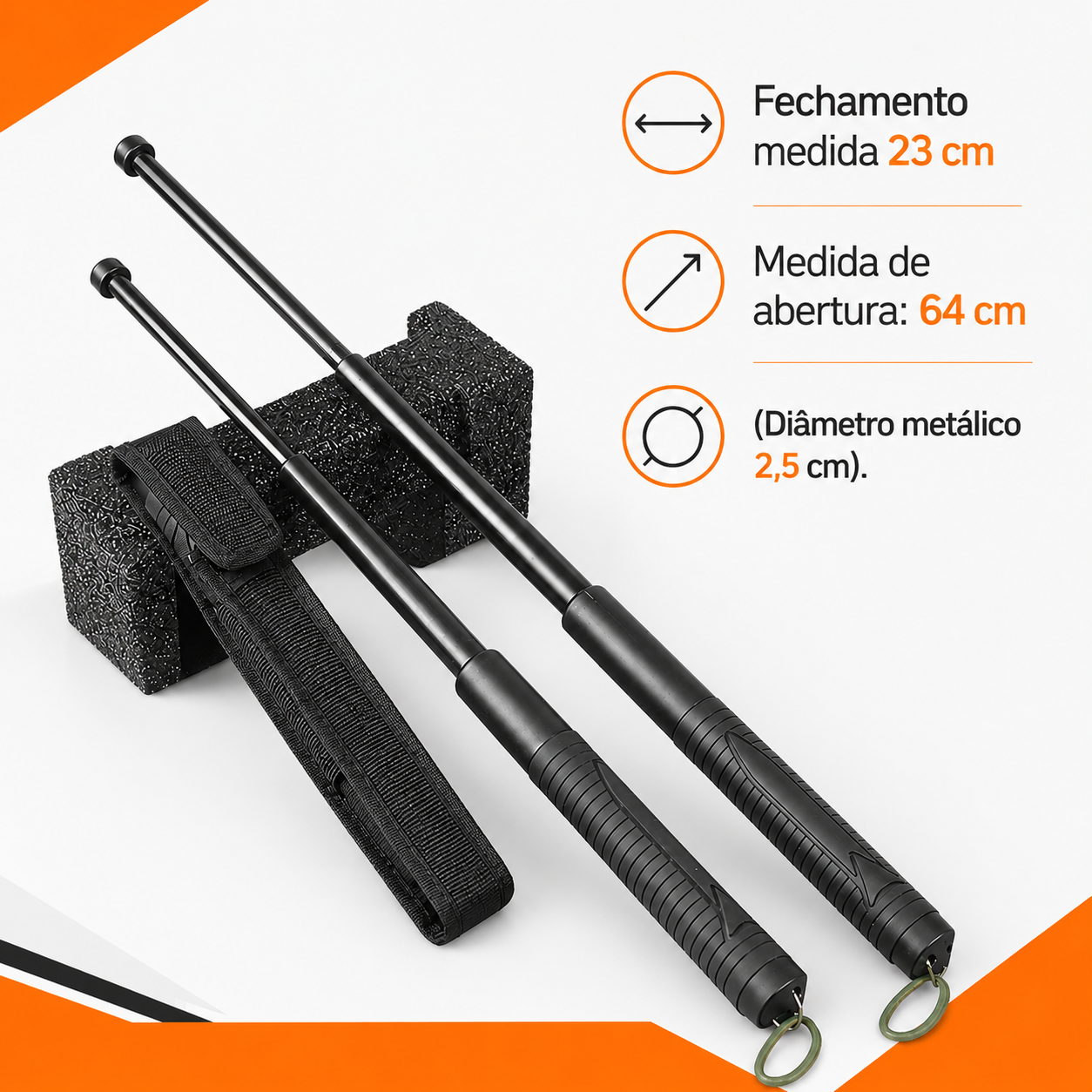Bastão Retrátil em Aço inoxidável - Cabo emborrachado