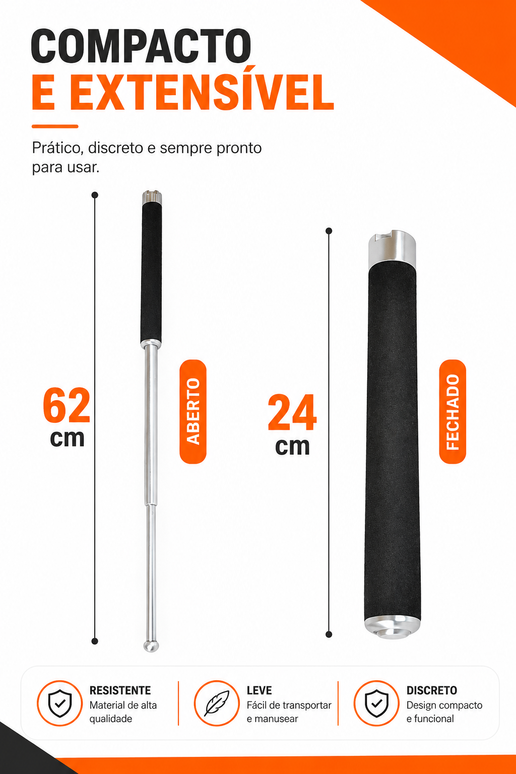 Bastão Retrátil Tático em Aço Cromado