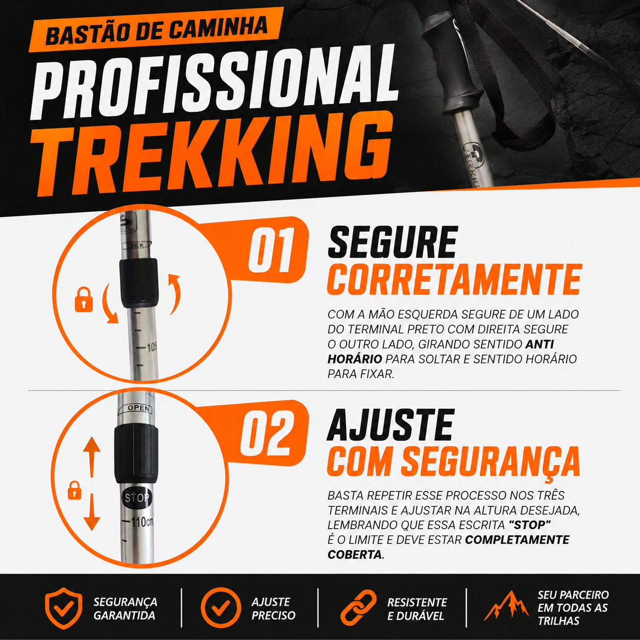Bastão de Caminhada Profissional Anti-Choque Trekking