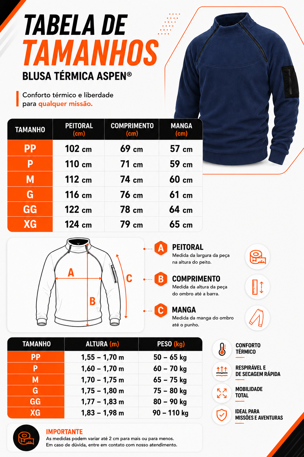 Blusa Térmica Aspen® - Azul Marinho