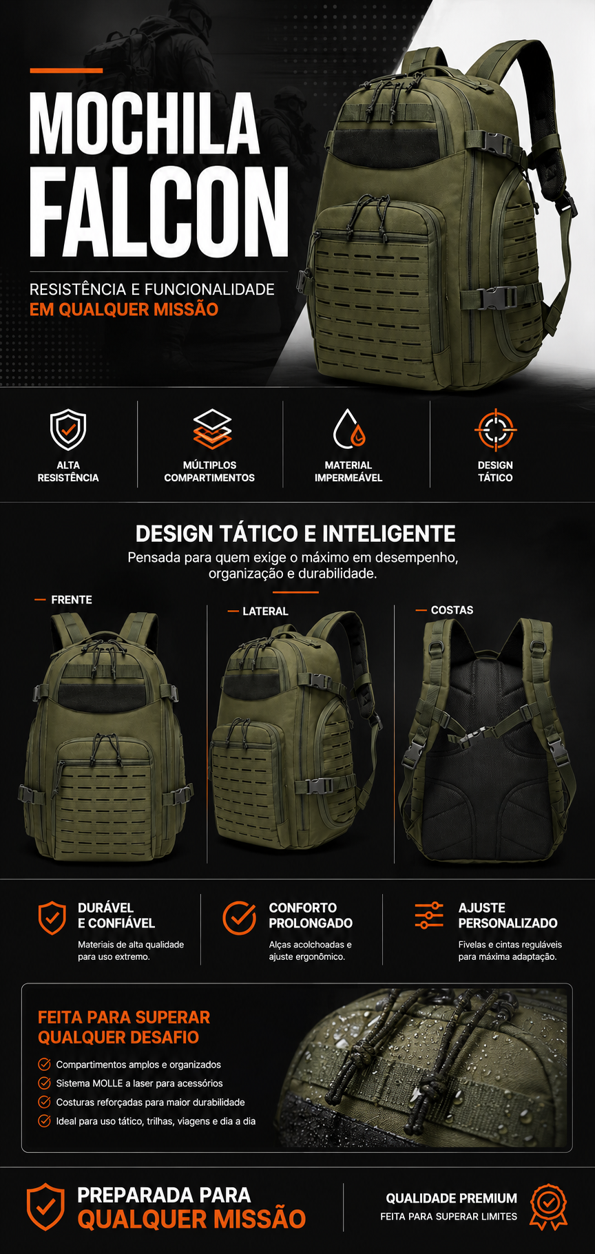Mochila Tática Falcon 40 Litros - Verde