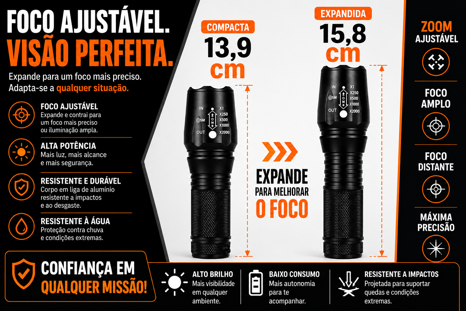 Lanterna Tática Recarregável XTerra - Profissional