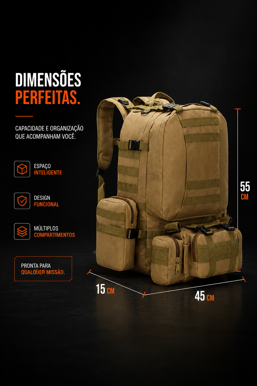Mochila Militar Armor 65 Litros - Cáqui