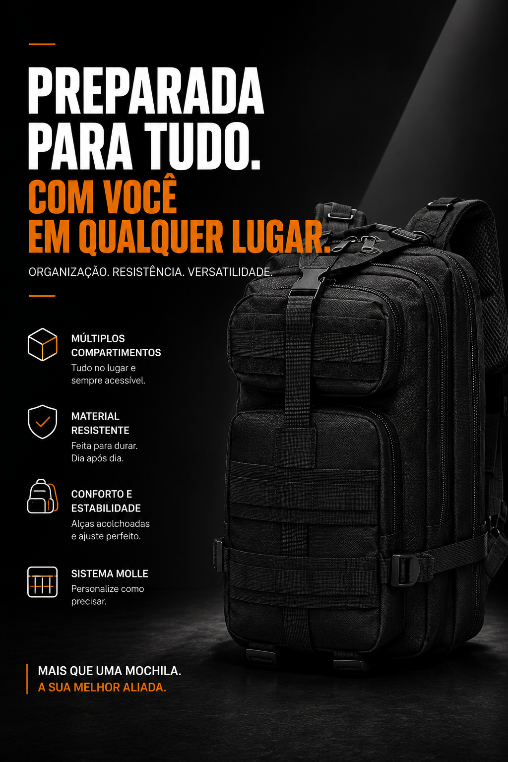 Mochila Tática Outdoor 30 Litros - Preta