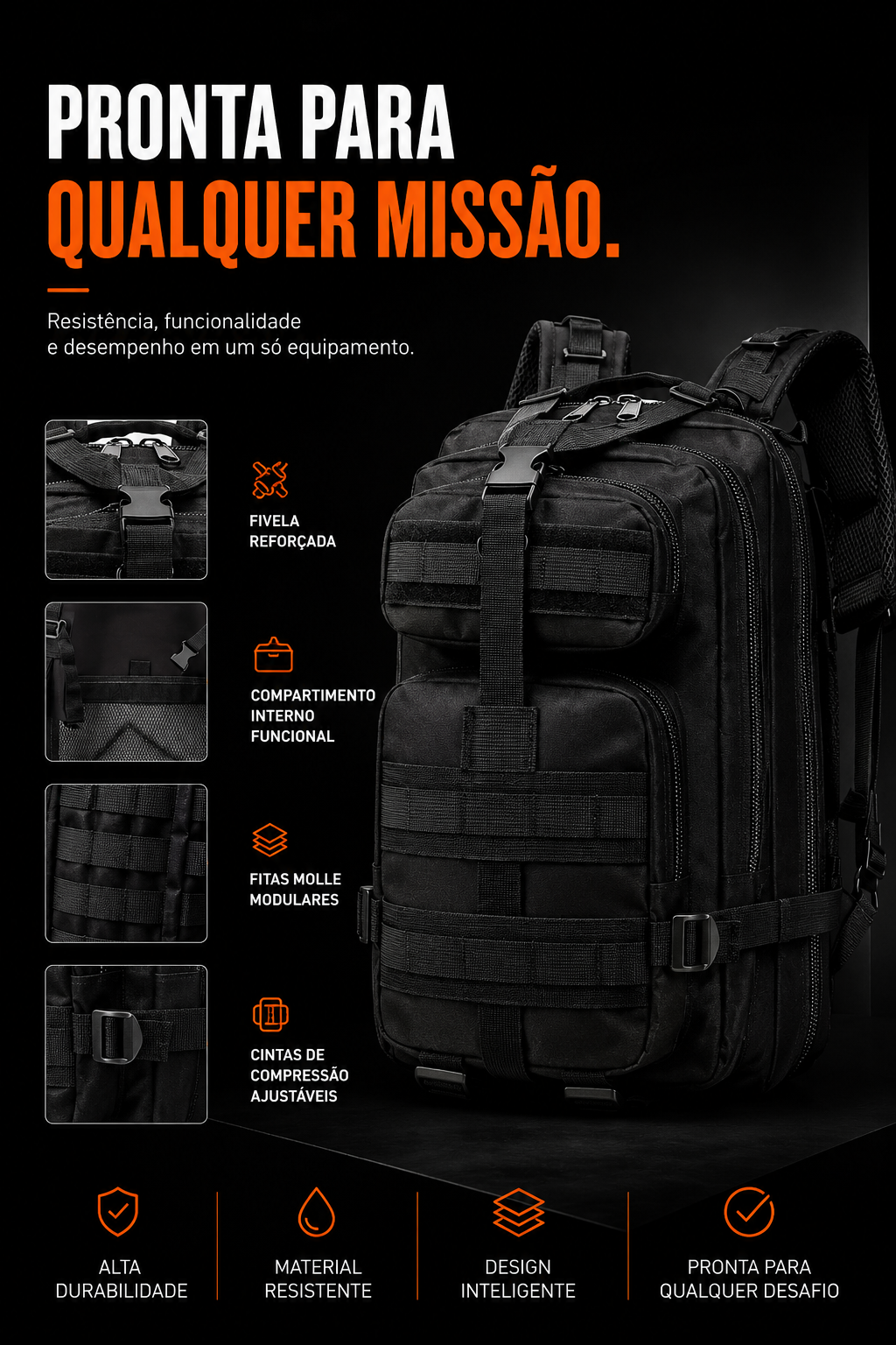 Mochila Tática Outdoor 30 Litros - Preta