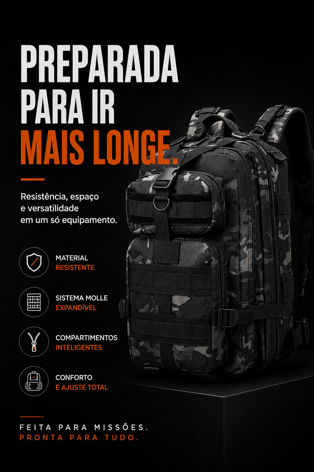 Mochila Tática Outdoor 30 Litros - Multicam Black