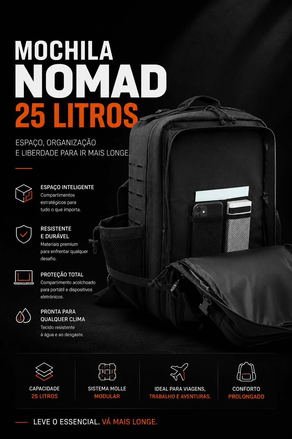 Mochila Nomad® 25 Litros - Preta