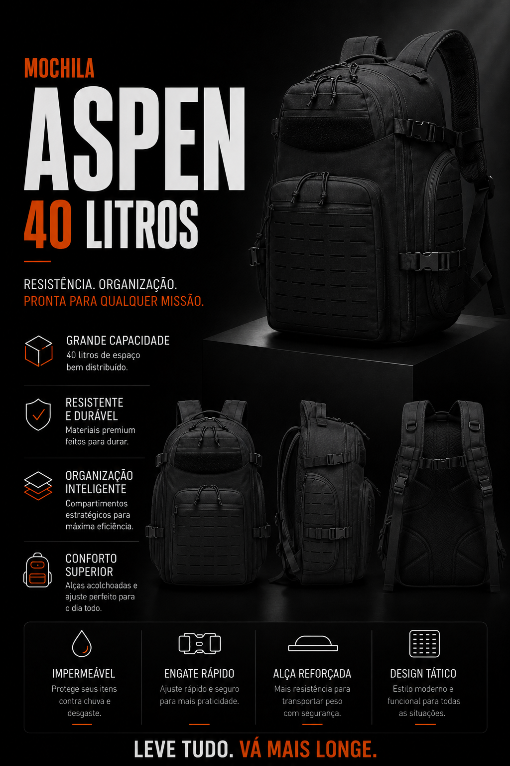 Mochila Tática Falcon 40 Litros - Preta