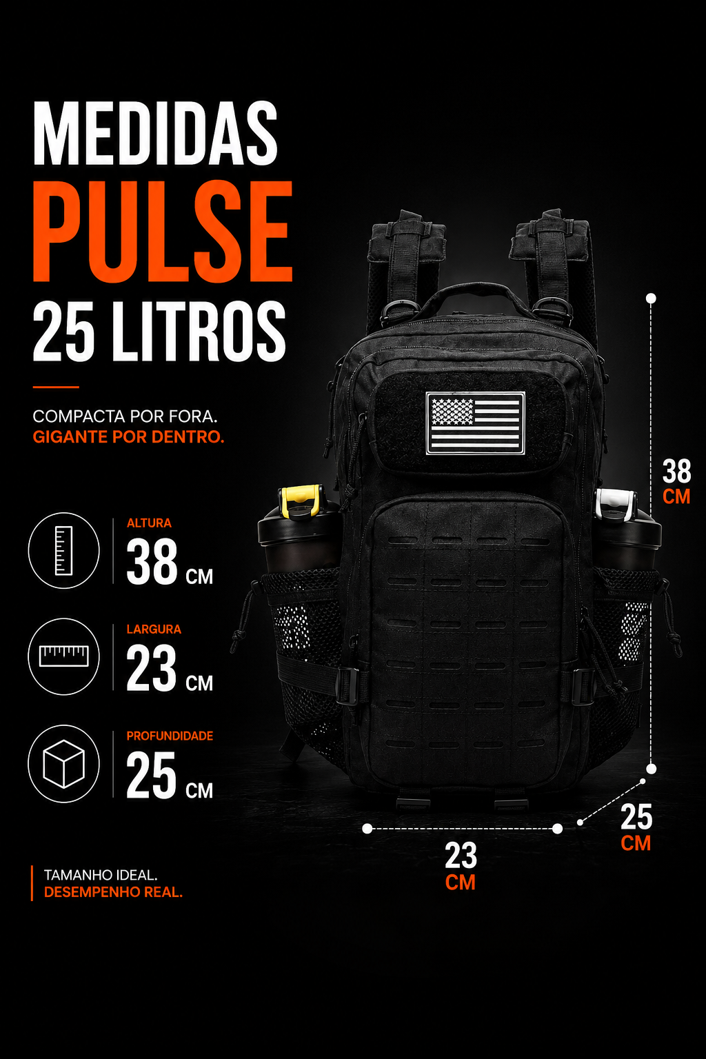 Mochila Tática Pulse 25L - Preta