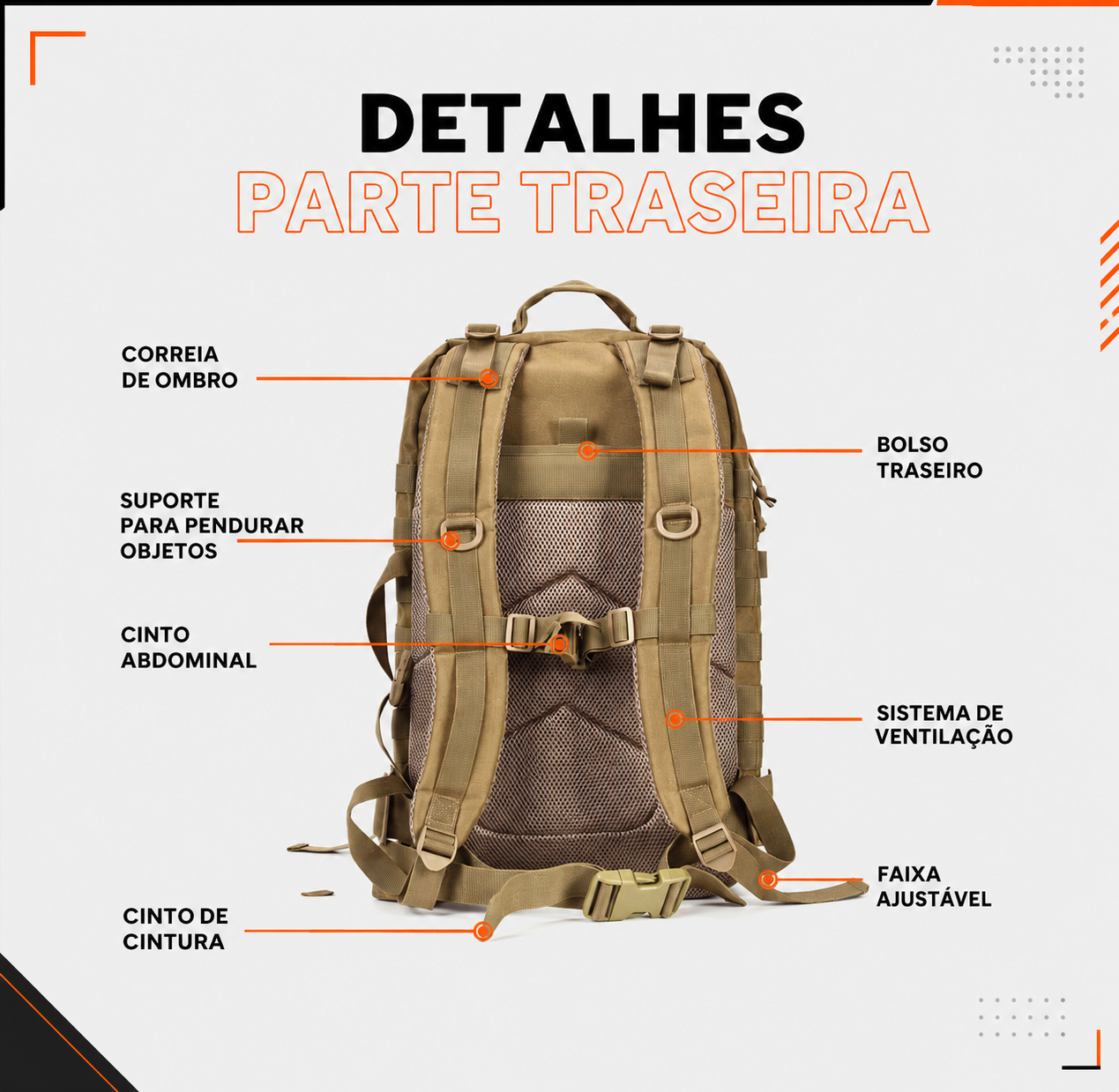 Mochila Tática Outdoor 50 Litros - Cáqui