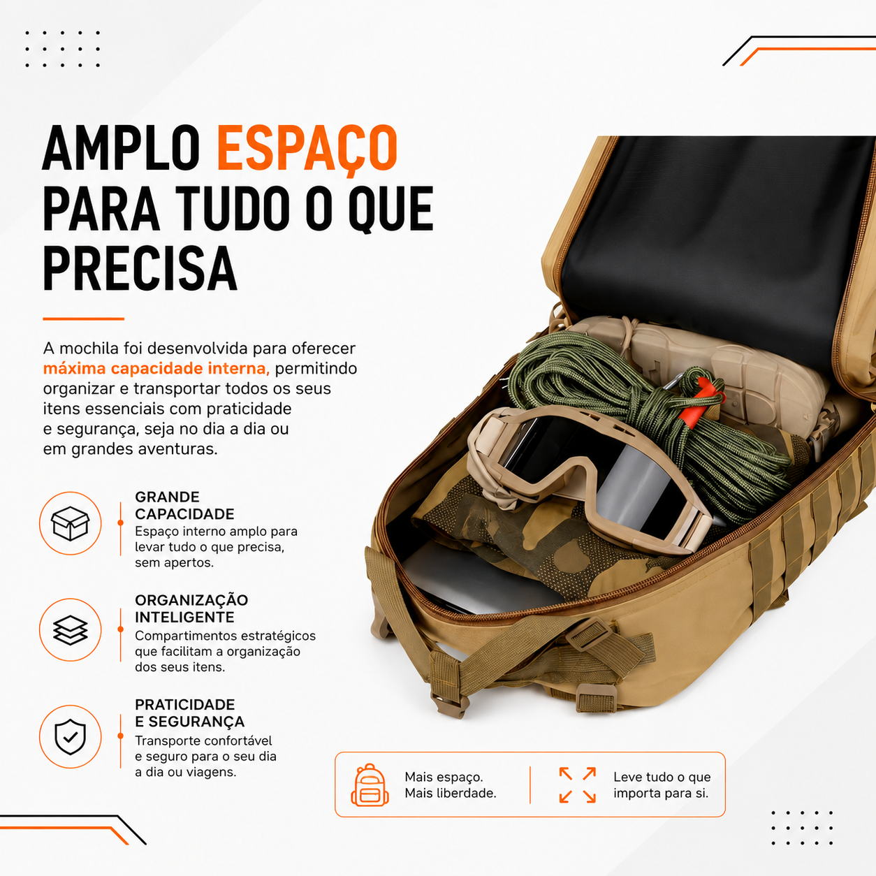 Mochila Tática Outdoor 50 Litros - Cáqui