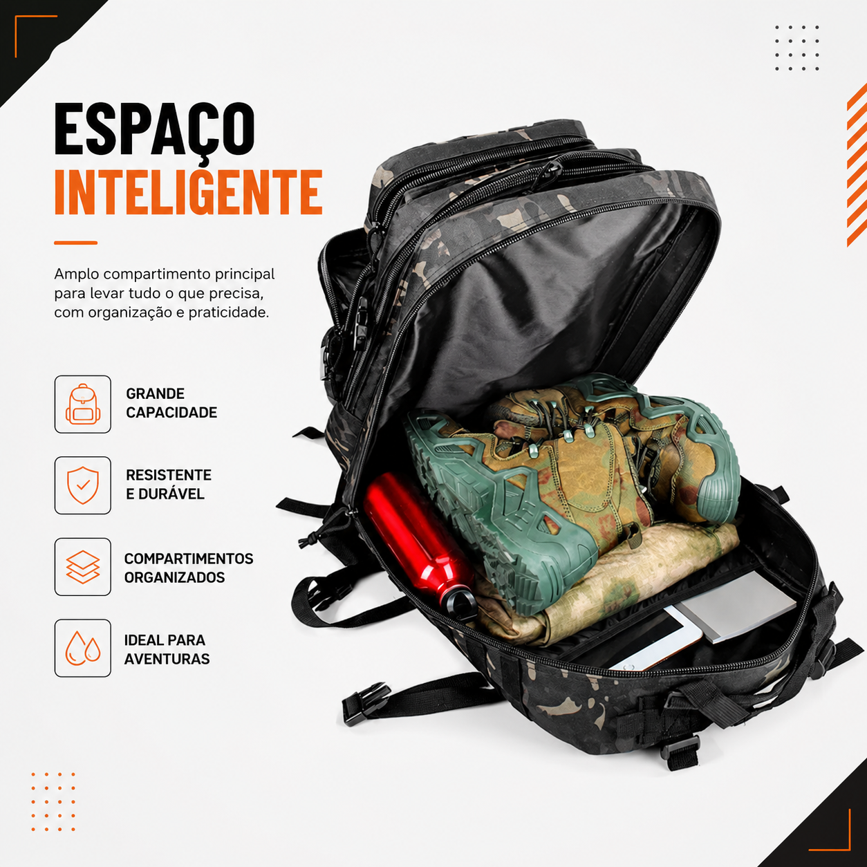 Mochila Tática Outdoor 50 Litros - Multicam Black