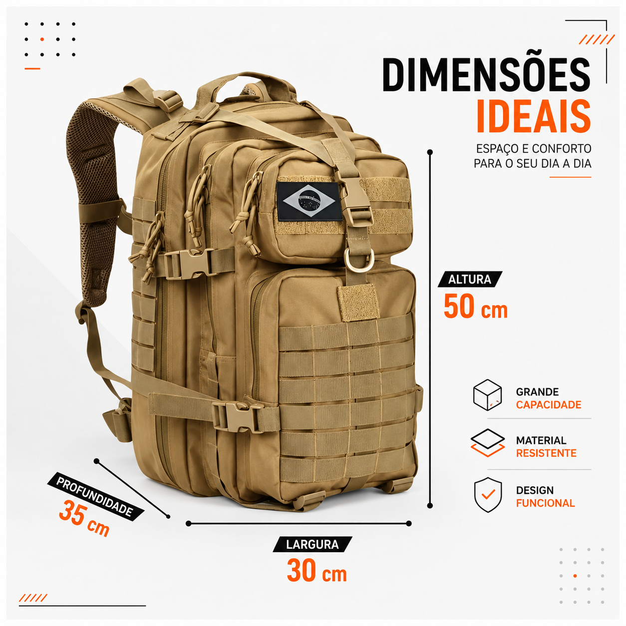 Mochila Tática Outdoor 50 Litros - Cáqui