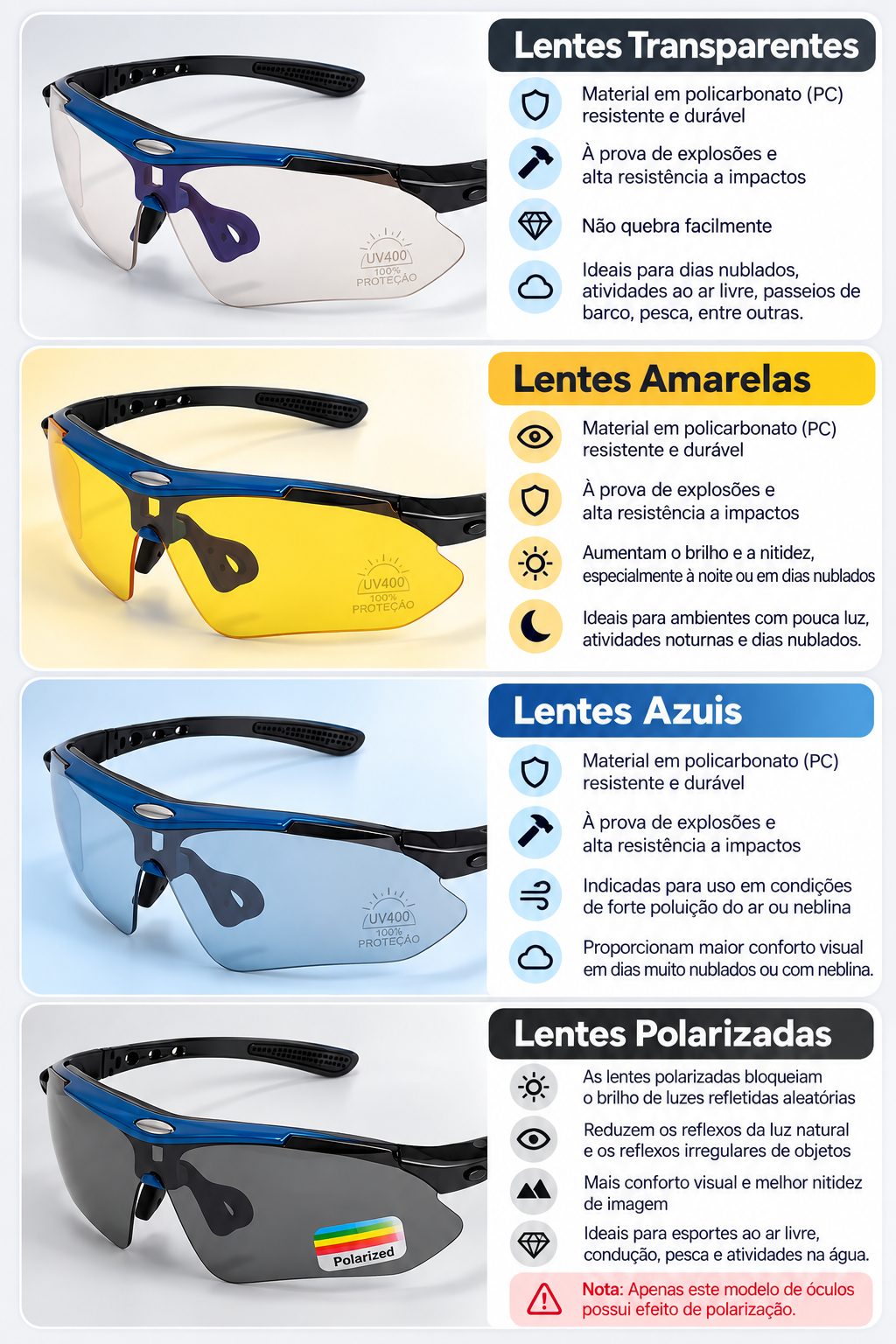 Óculos Táticos Profissionais Polarizados com Lentes Intercambiáveis - 5 Opções de Lentes Inclusas