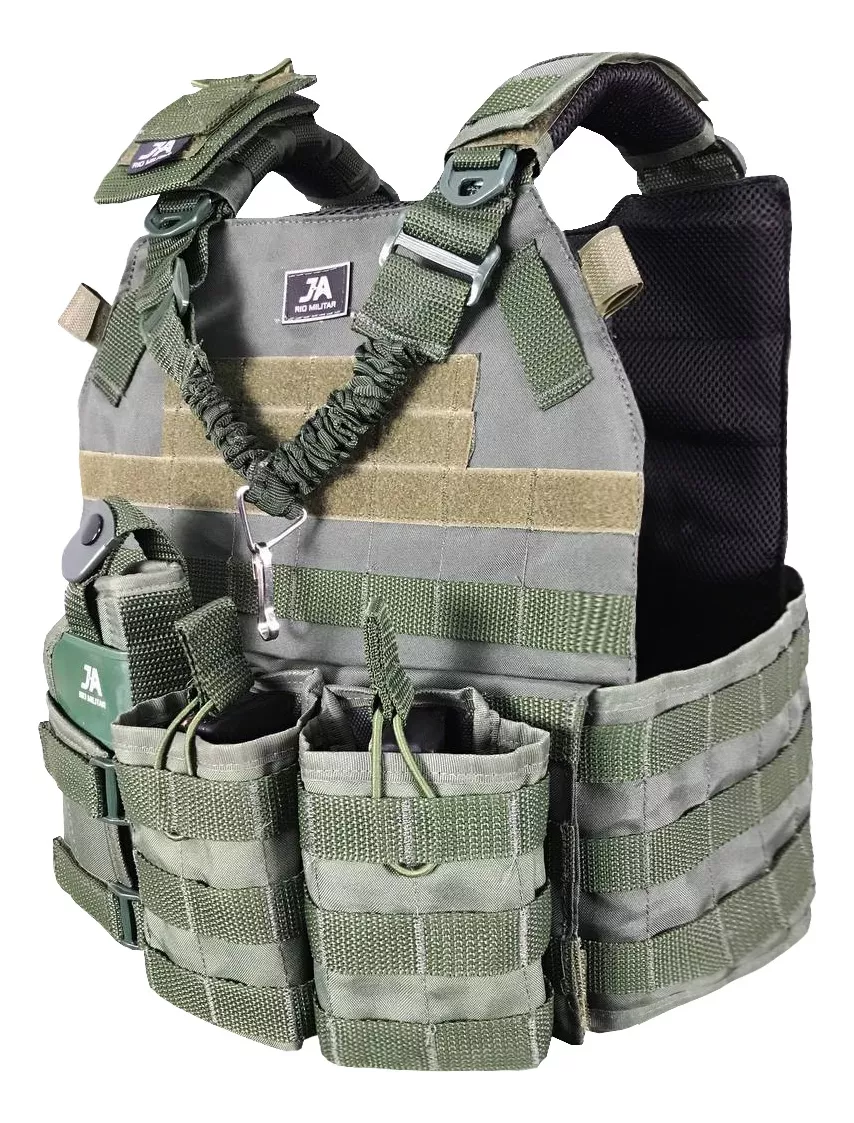 Capa de colete modular Plate Carrier com 5 acessórios JA Rio Militar®️ - Verde Oliva