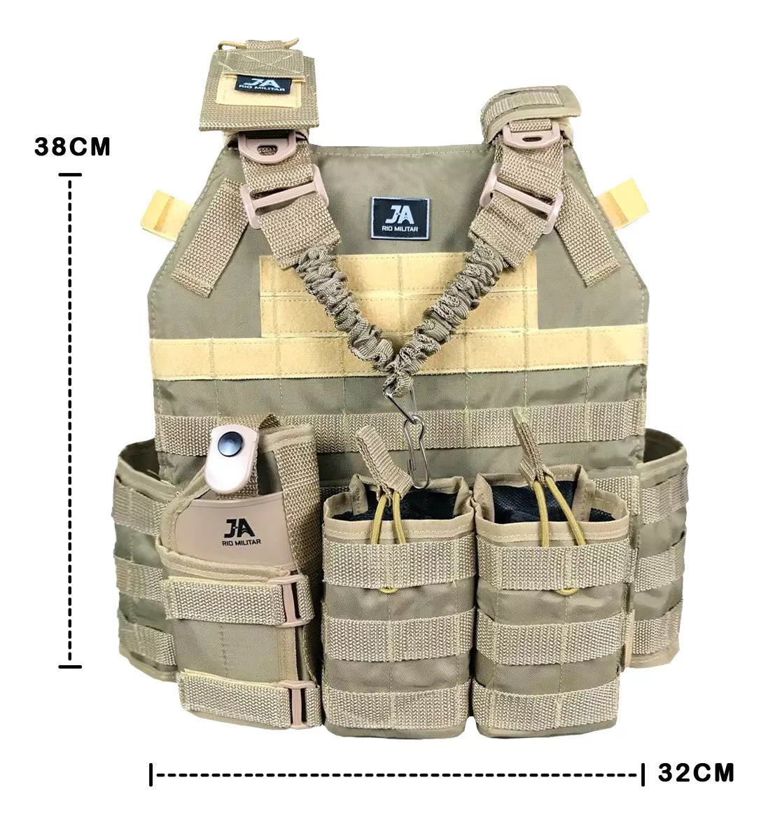 Capa de colete modular Plate Carrier com 5 acessórios JA Rio Militar®️ - Cáqui