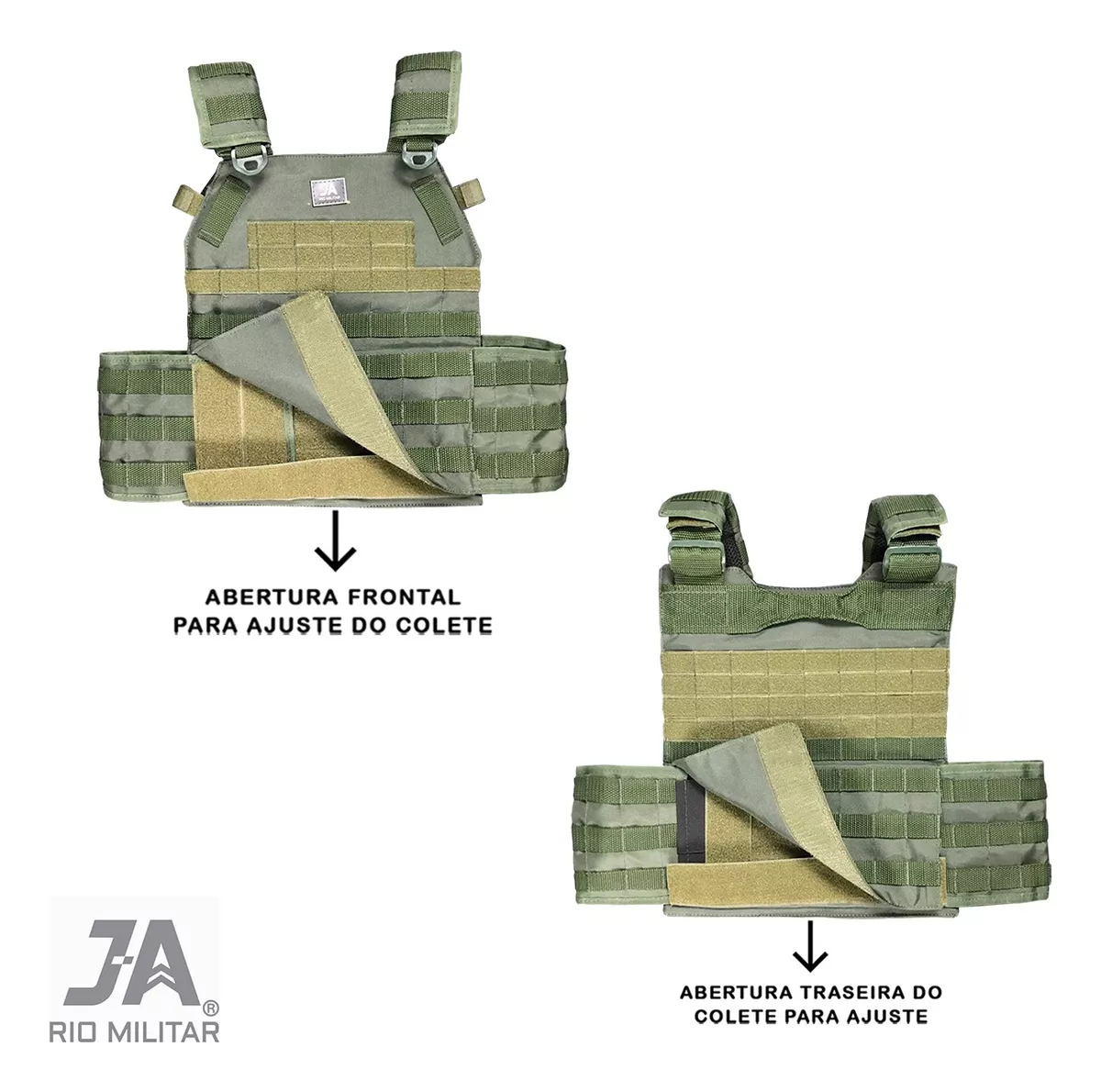 Capa de colete modular Plate Carrier com 5 acessórios JA Rio Militar®️ - Verde Oliva