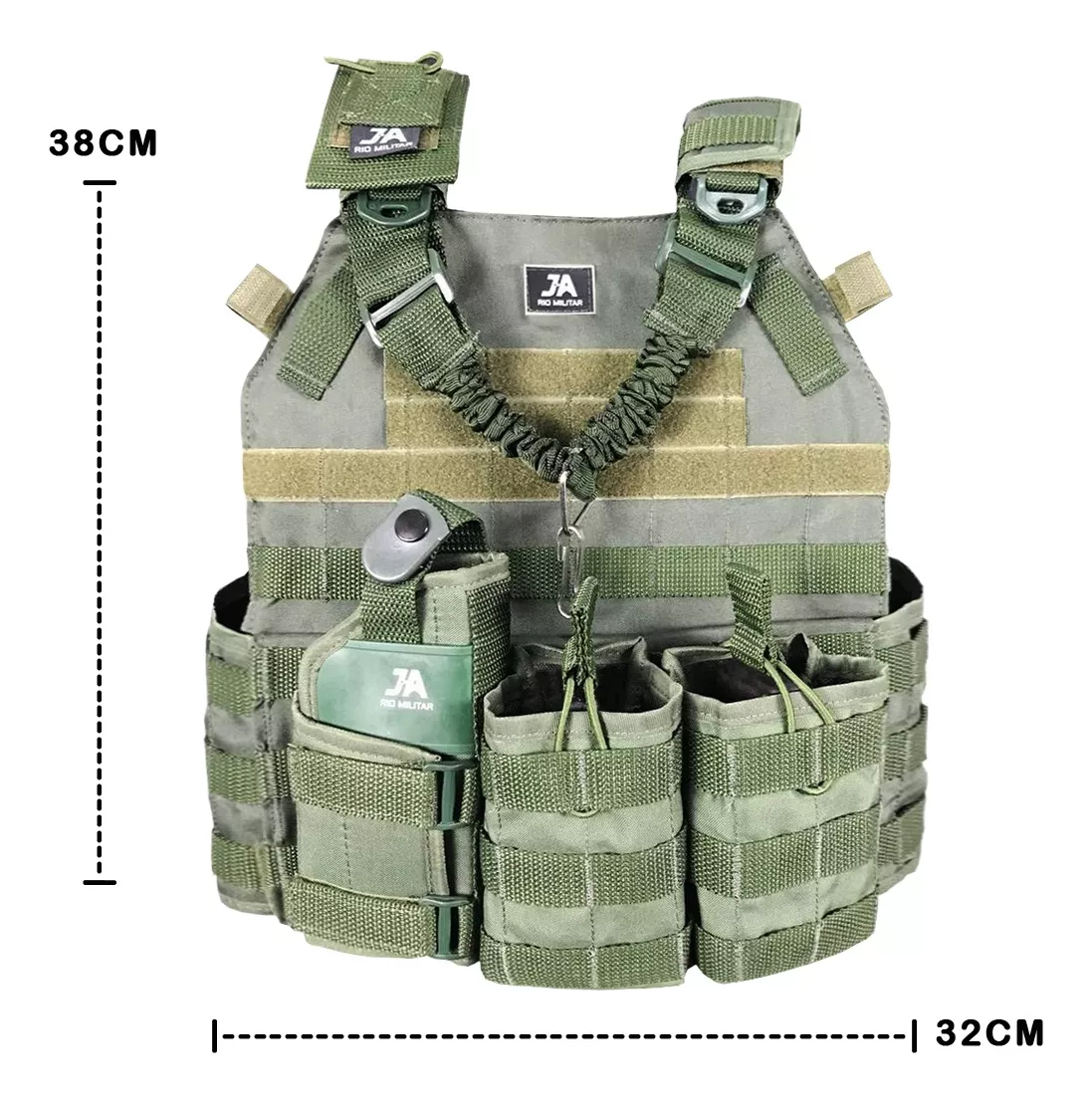 Capa de colete modular Plate Carrier com 5 acessórios JA Rio Militar®️ - Verde Oliva