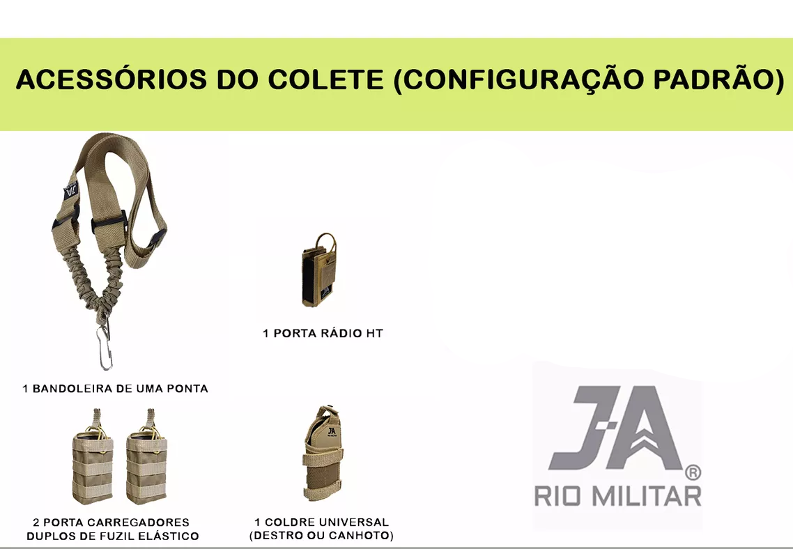 Capa de colete modular Plate Carrier com 5 acessórios JA Rio Militar®️ - Preto