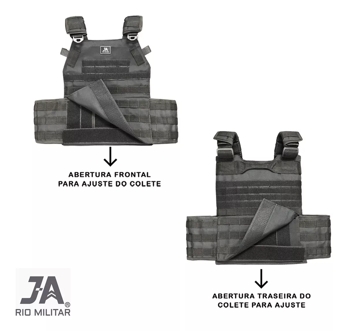 Capa de colete modular Plate Carrier com 5 acessórios JA Rio Militar®️ - Preto