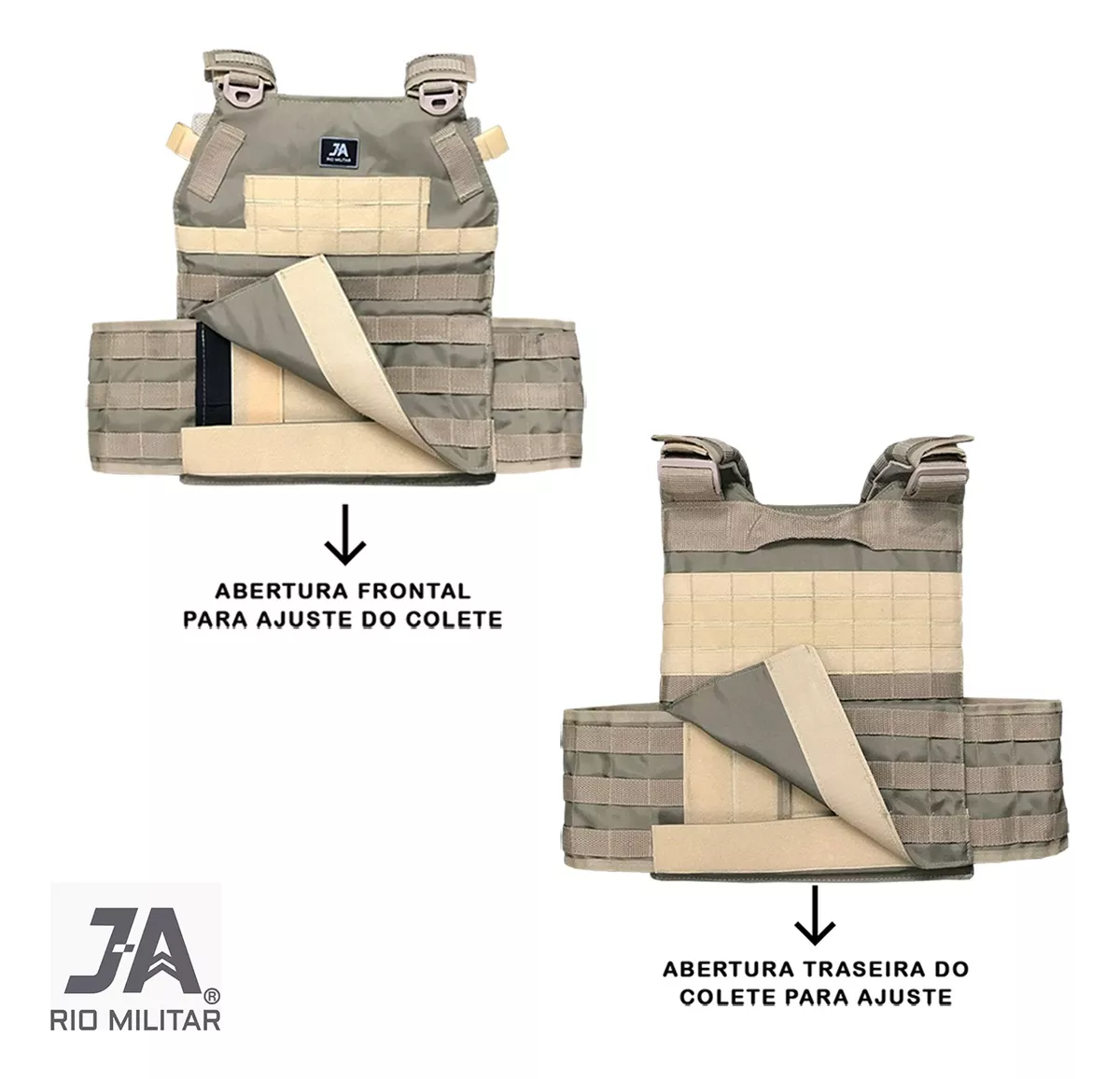 Capa de colete modular Plate Carrier com 5 acessórios JA Rio Militar®️ - Cáqui