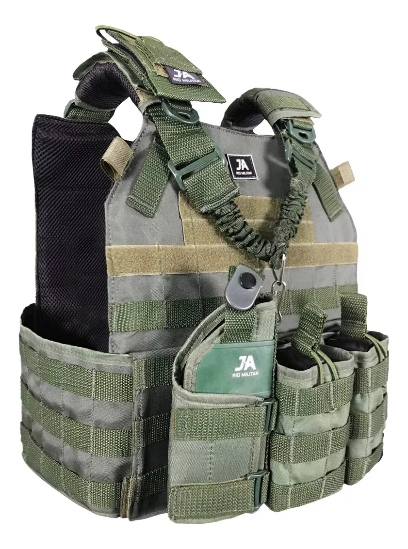 Capa de colete modular Plate Carrier com 5 acessórios JA Rio Militar®️ - Verde Oliva