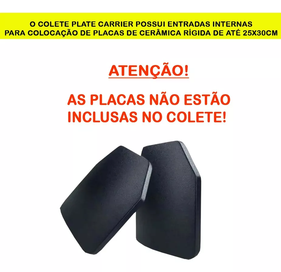 Capa de colete modular Plate Carrier com 5 acessórios JA Rio Militar®️ - Preto