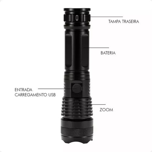 Lanterna Tática Led com Bateria Recarregável