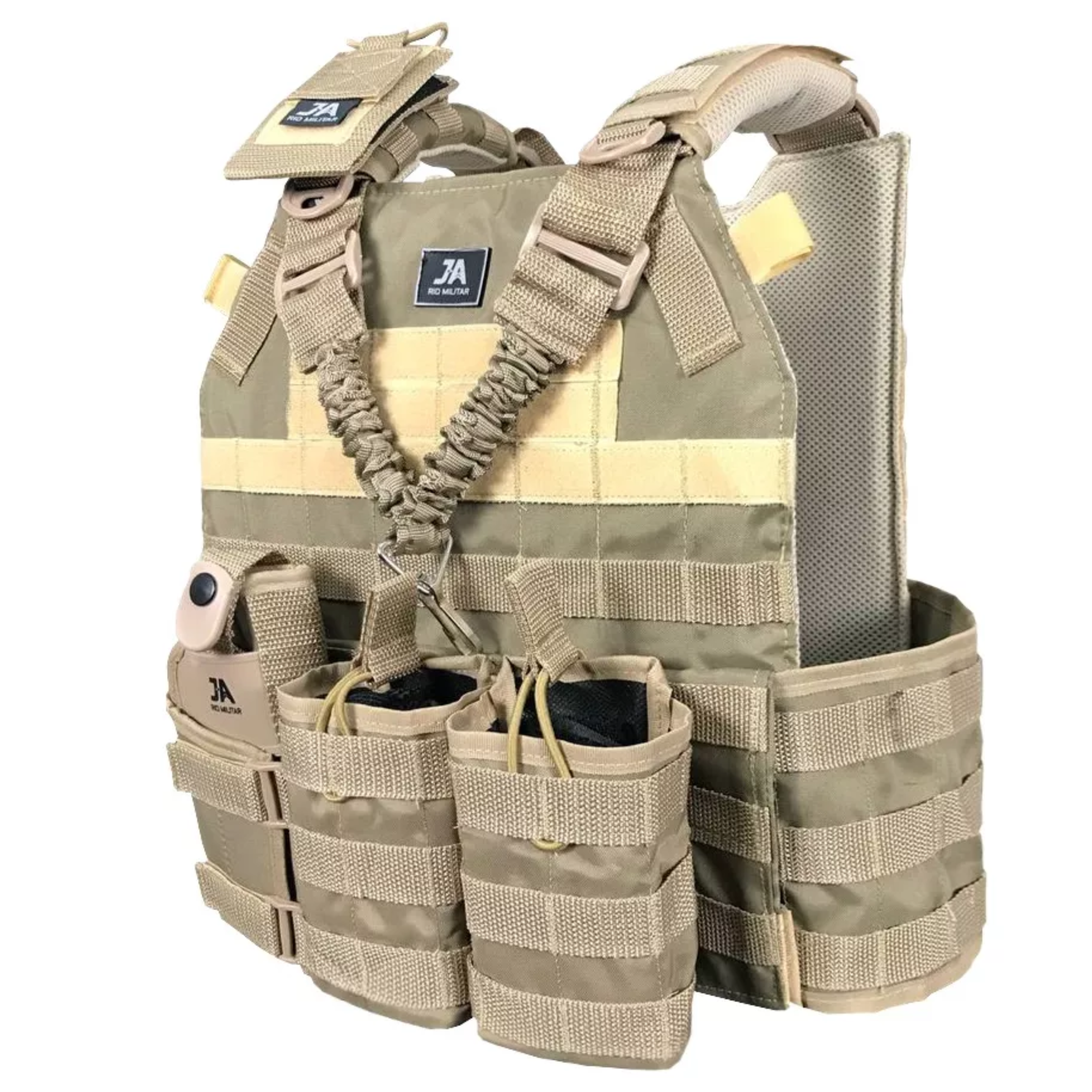 Capa de colete modular Plate Carrier com 5 acessórios JA Rio Militar®️ - Cáqui