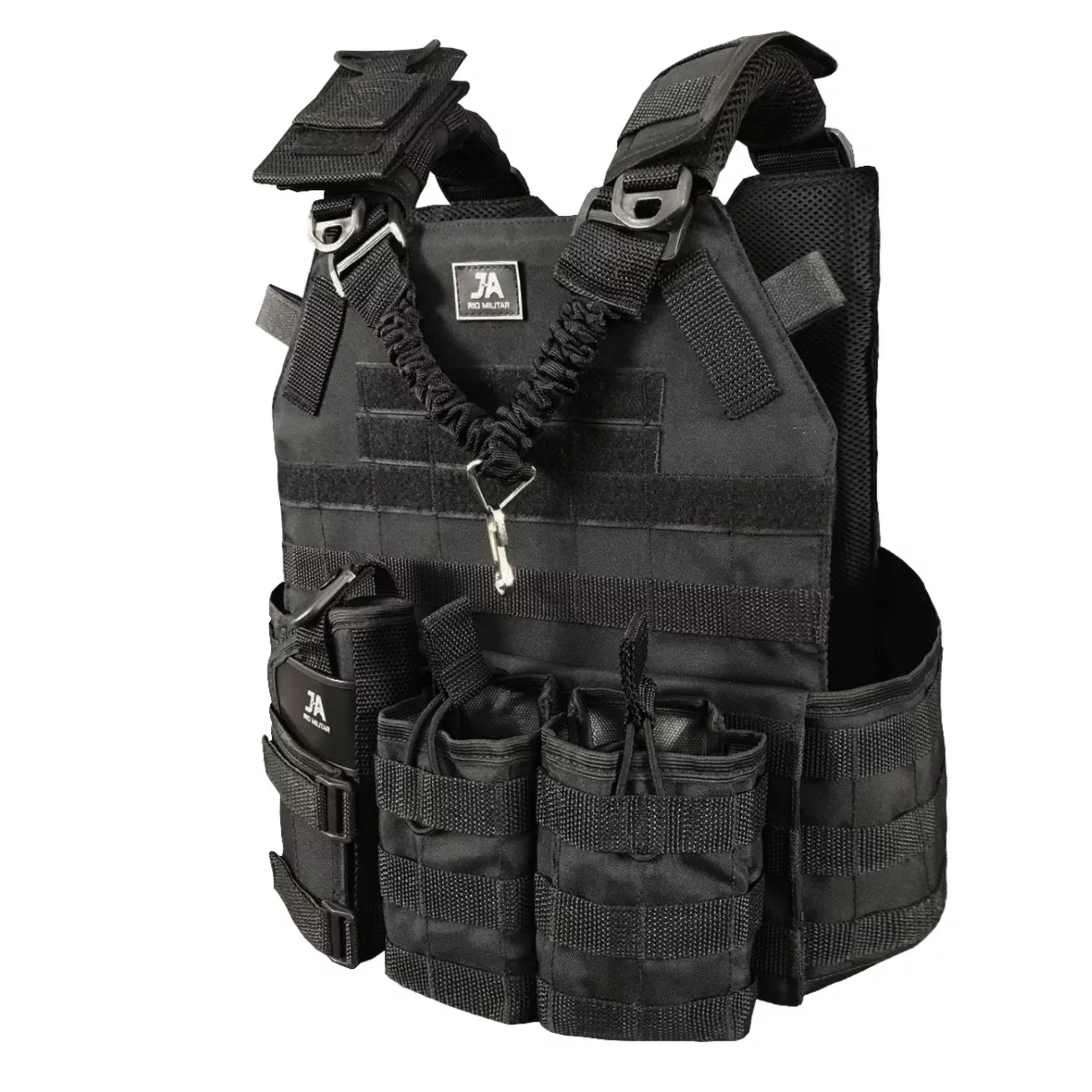 Capa de colete modular Plate Carrier com 5 acessórios JA Rio Militar®️ - Preto