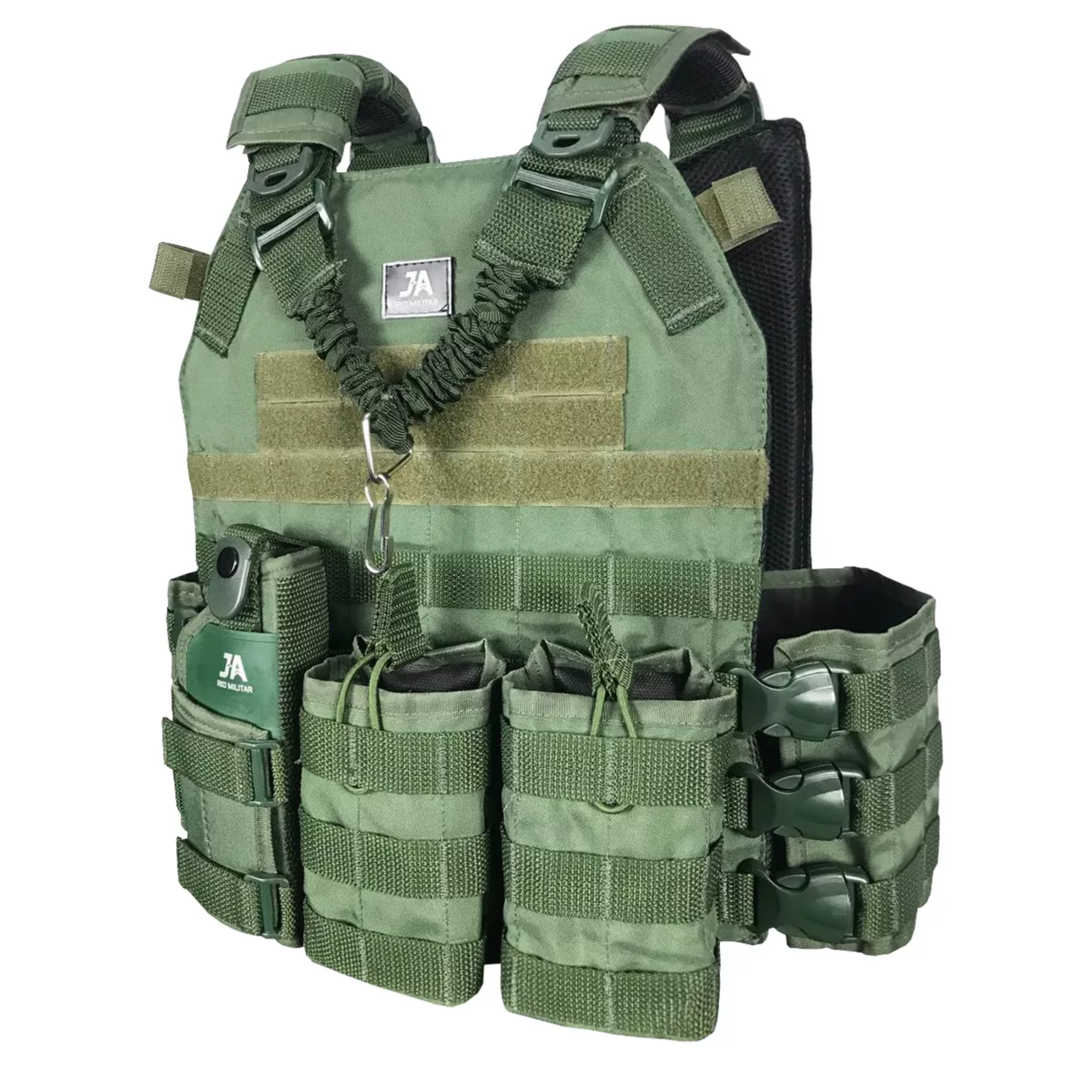 Capa de colete modular Plate Carrier com 5 acessórios JA Rio Militar®️ - Verde Oliva