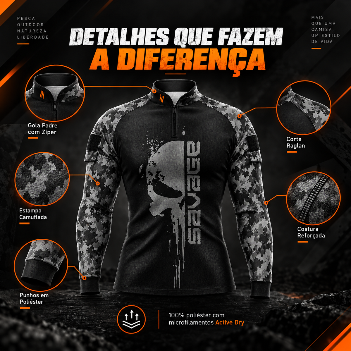 Camisesta Dryfit Savage com proteção UV50+