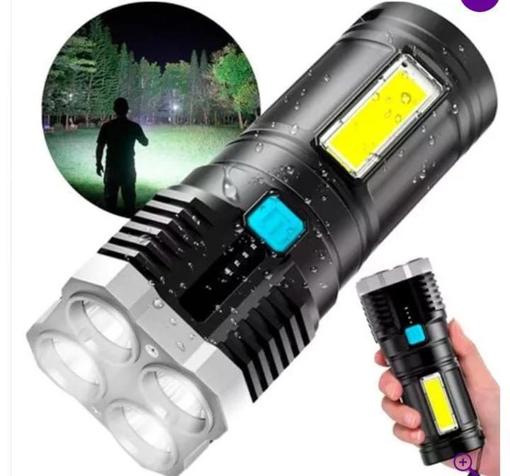 Lanterna Tática 4 LEDs Recarregável e com Indicador de Bateria